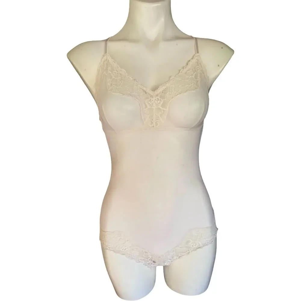 Vintage Maidenform Ivory Lace Teddy Tap Pant Set Nylon 1990 Lingerie Large